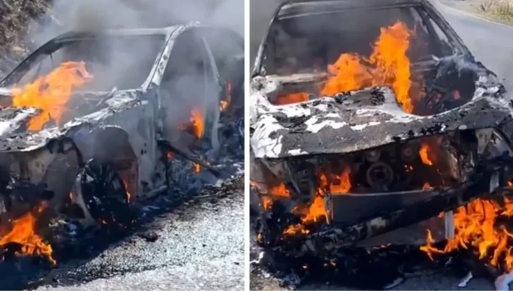 Yer: Giresun! Yol kenarında yanan aracı kayda aldılar, yaptıkları yorumlar olayı gölgede bıraktı