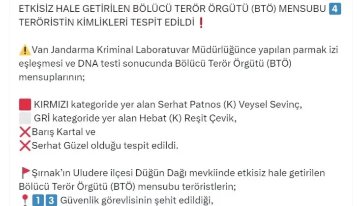 Şırnak’ta Etkisiz Hale Getirilen Teröristlerin Kimlikleri Açıklandı